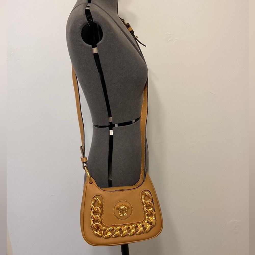NWT MSRP$1,775 VERSACE Mini Medusa Hobo Tawny Brown Crossbody Bag Gold Chain - Picture 6 of 9